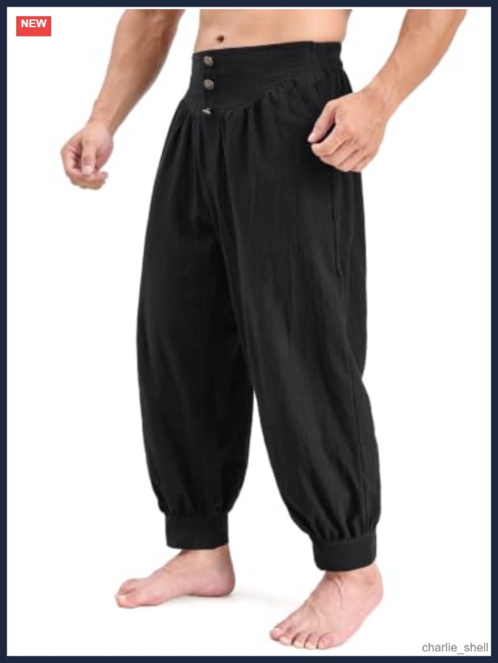 Mens Medieval Pirate Costume Pants 100% Cotton Drop Crotch Tapered Ankle